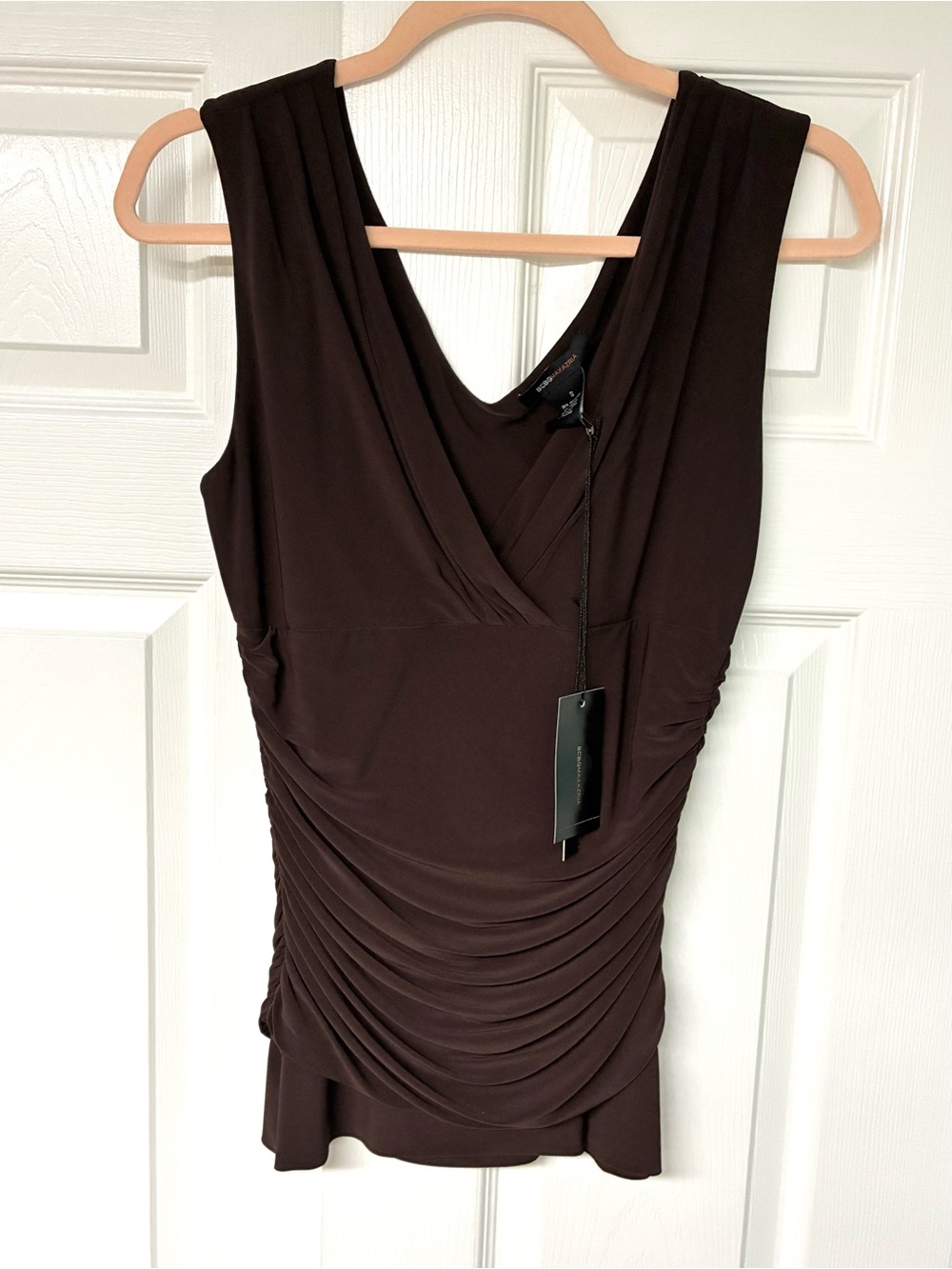 NWT BCBG MAXAZRIA size S chocolate brown sleeveless v neck top.